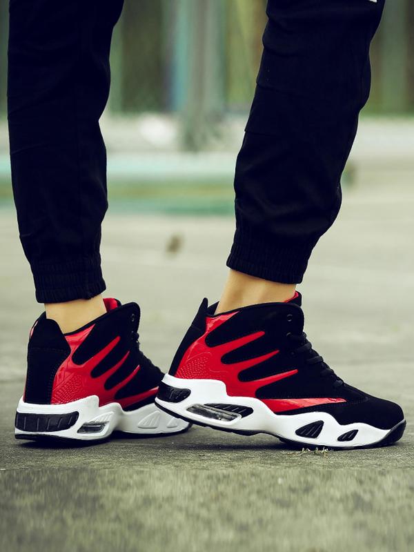 Men's 2024 New Arrival Summer Colorblock Lace Up Front Basketball Shoes, Casual Comfortable High Top Sneakers for Outdoor Sports, Running Shoes for All Seasons Bounciest Basketball Shoes,  High Top Tracks 5