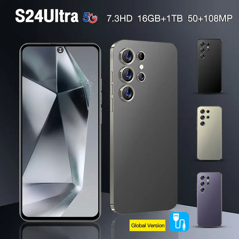 Điện Thoại Di Động S24 Ultra, Điện Thoại Thông Minh Màn Hình Lớn 7,3 Inch, RAM 16 + ROM 1T, Giá Thấp, Bán Chạy Xuyên Biên Giới, Giá Nhà Máy Nguồn s24 5g s24 plus 0