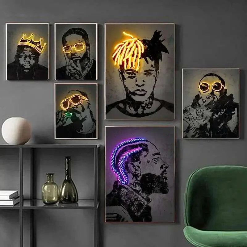 Áp Phích dán tường Ngôi sao Rapper Hip Hop, Thiết kế đầy màu sắc, Tranh in Canvas Graffiti trừu tượng, Thích hợp cho trang trí nội thất phòng Khách Tranh vẽ