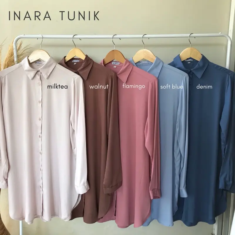 Inara Tunic Kemeja Tunic Bahan Rayon Twill Size Lengkap Putih Putih Polos Polos Polos Polos Polos Polka Dot 1