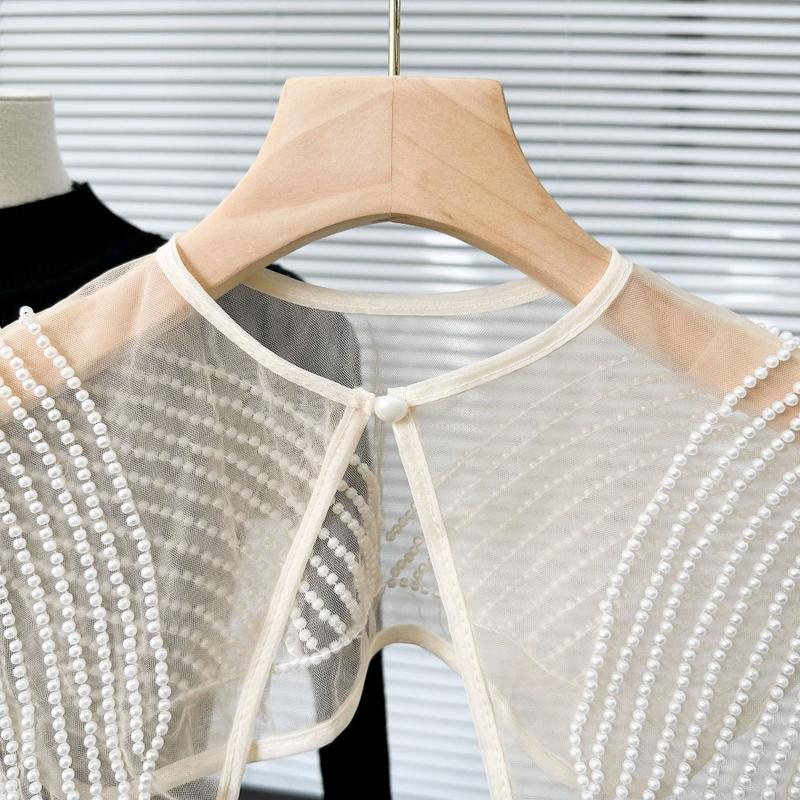 New Organza Embroidery Women's Lace Collar Fake Collar Lace Up Shawl Dingzhu Shawl Collar Dress Blouse Decor 3