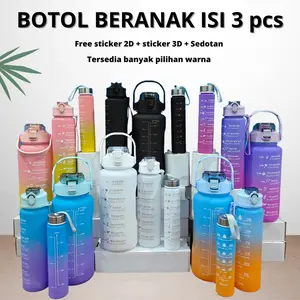 Botol Beranak 2 Liter + 1000ml + 500ml Botol Minum Viral 1 set Putih Plastik Sedotan