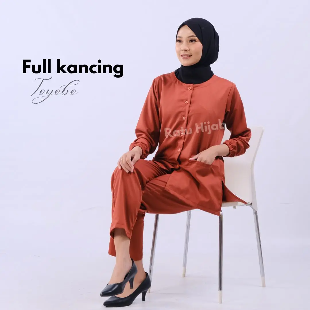 [RatuHijabCilacap] Baju Ok Oka Kancing Depan Full Baju Jaga Perawat Setelan Wanita Slim Fit Lengan Panjang Karet Outfit Perawat Bahan Toyobo Celana