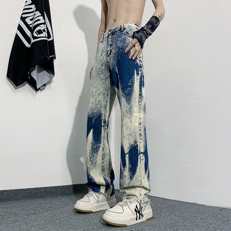 Quần Jean Gradient Phong Cách Tie-Dye Bất Đối Xứng Thiết Kế Phong Cách Đường Phố Cao Cấp Mỹ, Phiên Bản Mỏng Và Hẹp, Quần Ống Đứng, Chất Lượng Cao Cấp, Phong Cách 2024 2