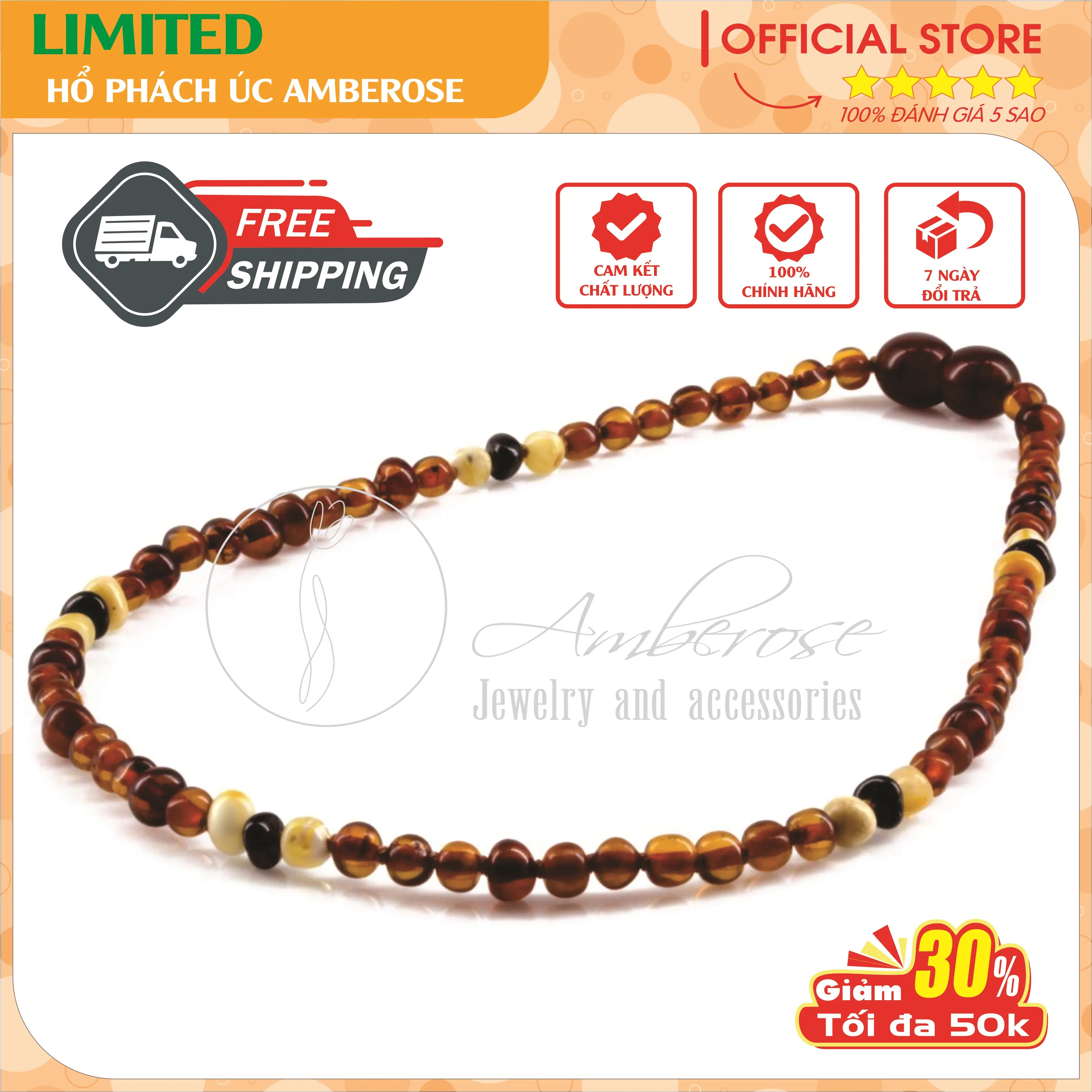 Vòng Cổ Amber Úc Cho Bé 0 - 10 tuổi ( Mẫu Đặc Biệt ) VCABLMT8 ( HẠT NHỎ )