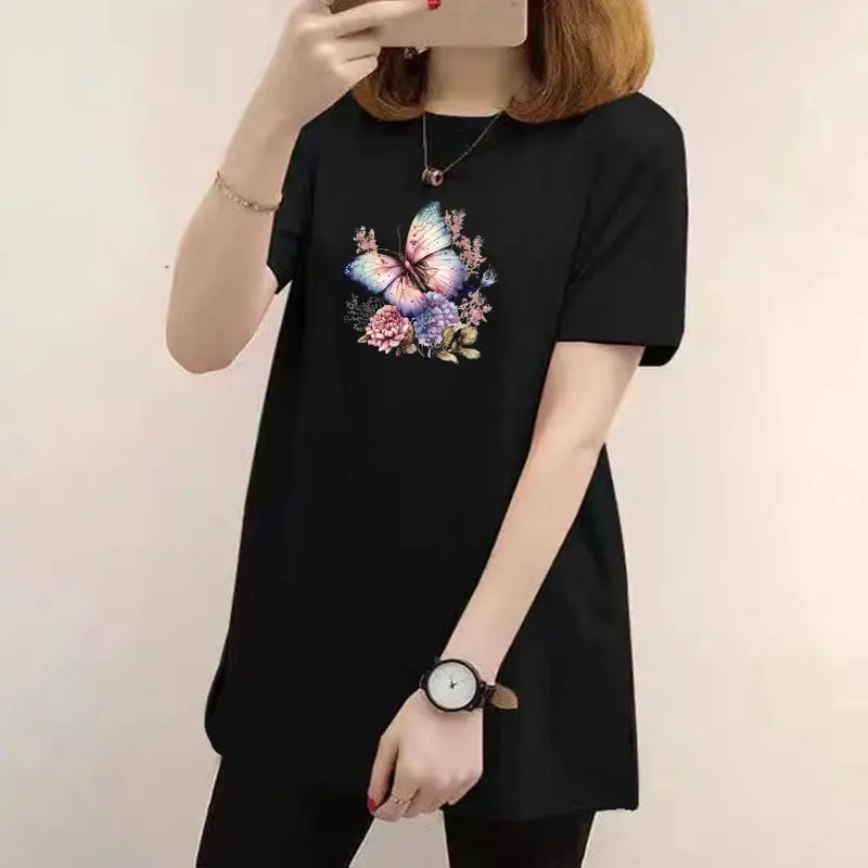 long t shirt women short sleeve casual long blouse women clothes plus size women long top