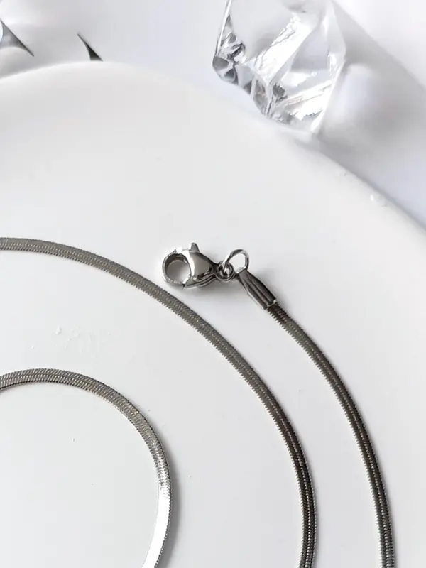 Simple Plain Stainless Steel Herringbone Chain Necklace, Fashion Jewelry for Party, Daily Clothing Decor, Trendy All-match & Exquisite Jewelry As Gift 5