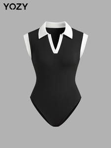 YOZY Women's Colorblock Bodysuit, Casual Sleeveless Bodysuit for Daily Wear, Ladies Clothes for All Seasons