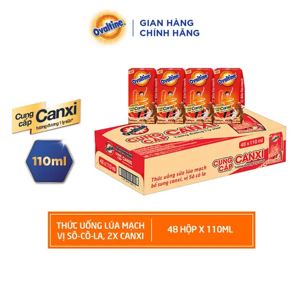 Sữa Ovaltine Thức uống lúa mạch hương vị sô-cô-la Thùng 48 hộp (110ml x 48) Đường