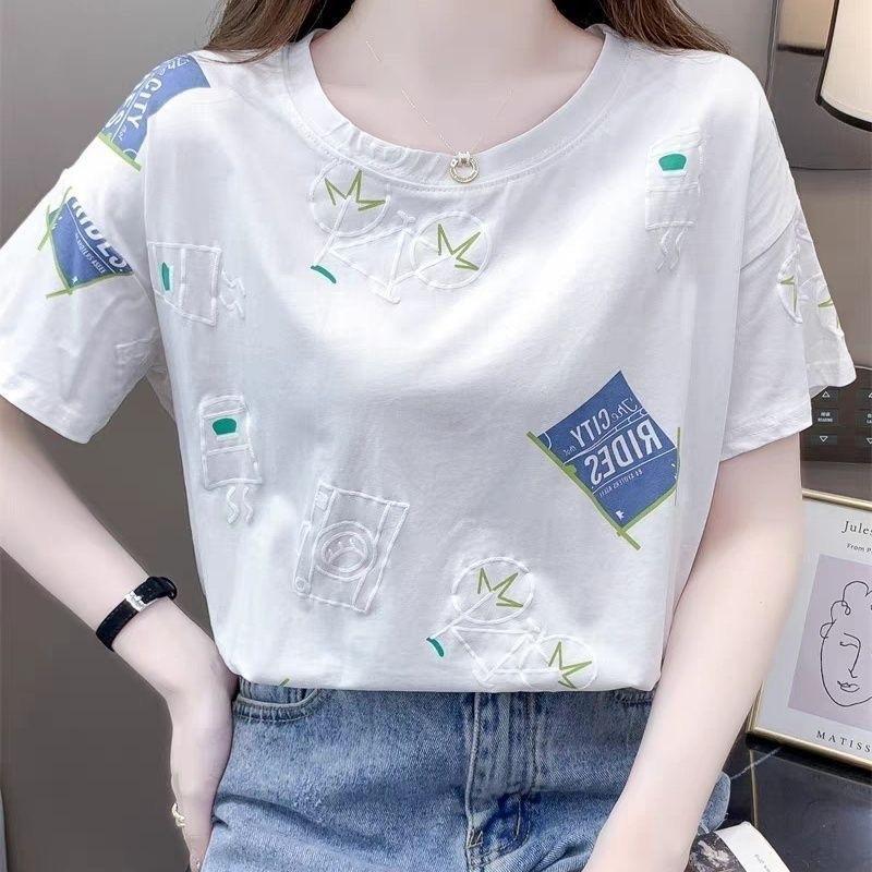 Áo Thun Nữ Mùa Hè, Chất Lượng Cao, Vai Thông Thường, ngắn Tay Áo, Ins Xu Hướng, Dáng Rộng Vừa Vặn, Bó Sát, Ngoại Cỡ, Màu Trắng, Áo Tay Lửng Xu Hướng 2025 Mới 5