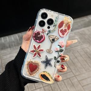 Funda para celular con patrón de corazón, estrella y flor vintage, protector decorativo compatible con iPhone 15 14 13 12 11 Pro Max, accesorios para celular