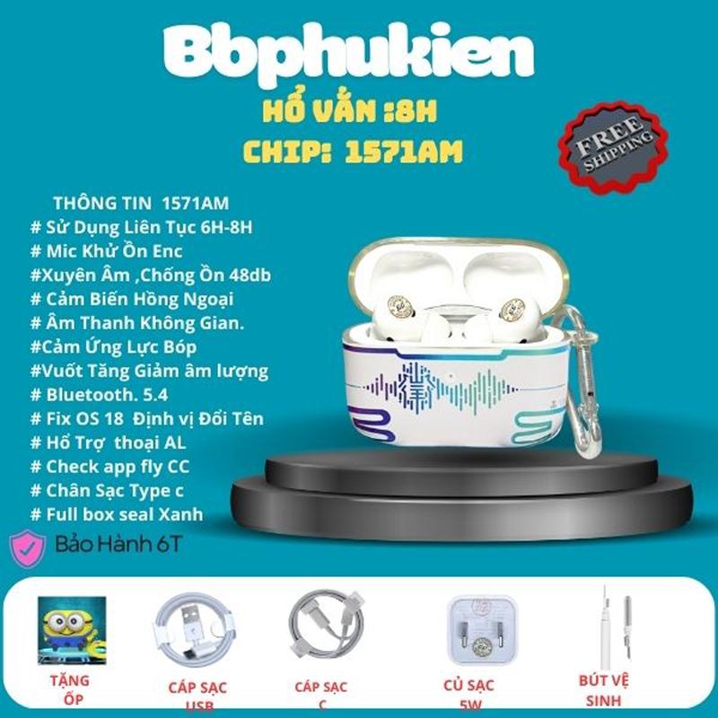 Tai Nghe  Hổ Vằn 1571AM, Bluetooth 5.4, Mic khử ồn ENC, Xuyên âm ,Chống ồn chủ động 48 Db, Cảm Biến Hồng Ngoại,Âm Thanh không gian vòm ,Cảm ứng lực. Tặng kèm ốp+ Bộ Sạc 5W. Cây+chọc sim Earphone(Lỗi 1 Đổi 1)