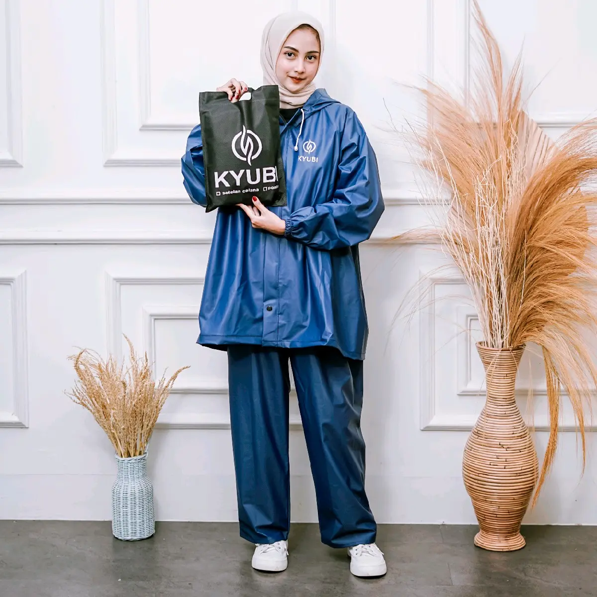 Jas Hujan Kyubi  Setelan Atasan Baju Dan Celana Anti Rembes Bahan Pvc 025 Tebal