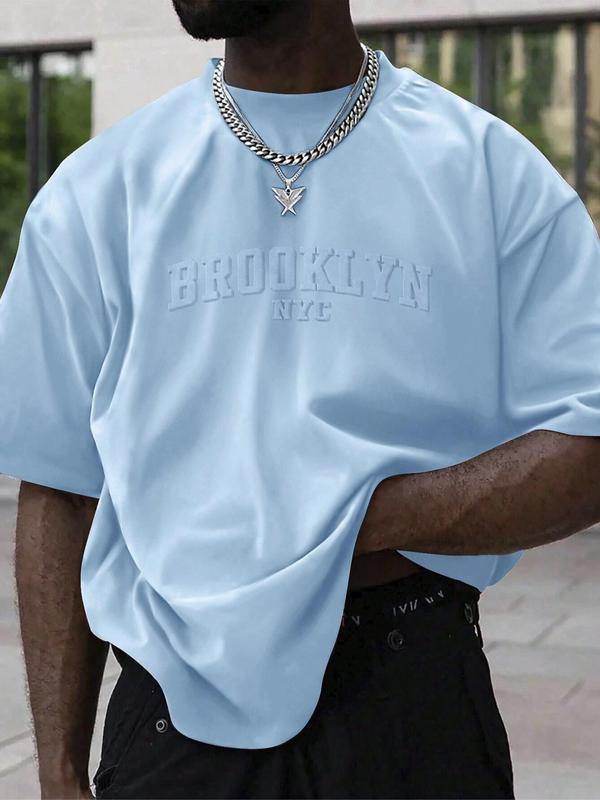 Men's Regular Fit Letter Print Drop Shoulder Tee, Casual Short Sleeve Round Neck T-Shirt for Summer, Fashion Men's Top for Daily Wear 3