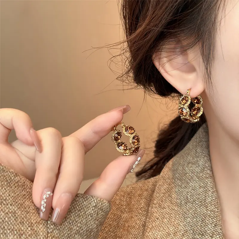 Bông Tai Vòng Pha Lê Màu Cà Phê Nữ Tính Và Thanh Lịch Giá Cả Phải Chăng Phong Cách Sang Trọng Mới Và Phổ Biến Bông Tai Cao Cấp Dành Cho Phụ Nữ