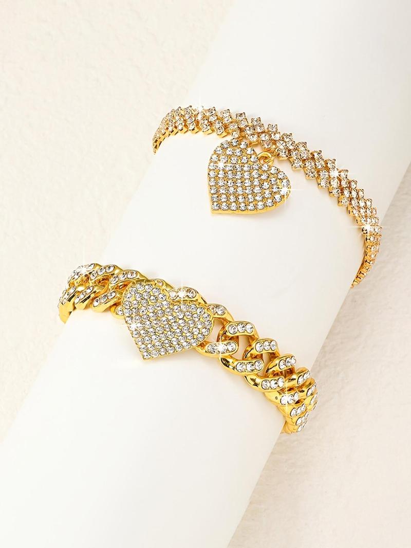 Product Introduction of Fashionable Rhinestone Decorated Heart Design Anklets, Fashion Jewelry for Party, Daily Clothing Decor, Trendy All-match & Exquisite Jewelry for Birthday Gift, Valentine's Day, Gift 3