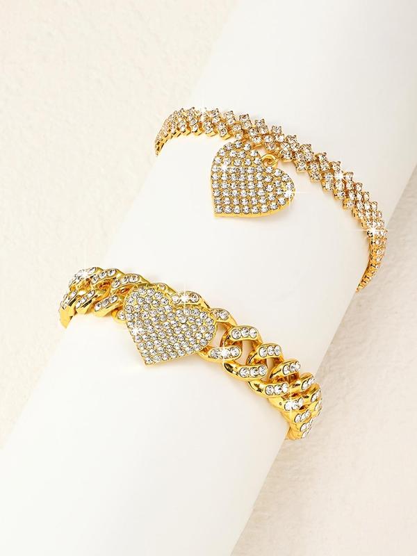 Fashionable Rhinestone Decorated Heart Design Anklets, Fashion Jewelry for Party, Daily Clothing Decor, Trendy All-match & Exquisite Jewelry for Birthday Gift, Valentine's Day, Gift 3