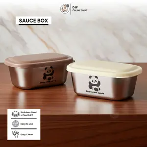 Sauce Box persegi Stainless Steel Panda Tutup PP panda | Wadah Saus Sambal Kecap untuk Rumah & Usaha