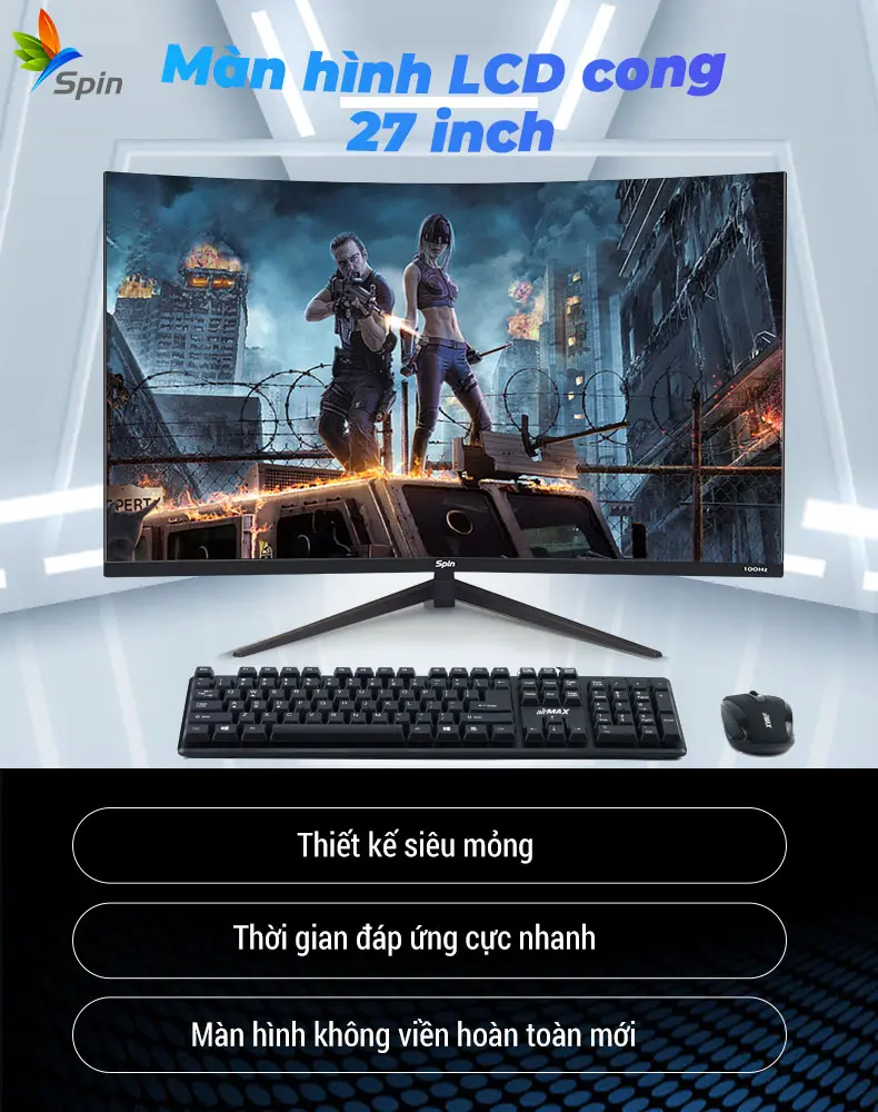 Màn hình cong LCD 24&27 inch Full HD cho máy tính chơi game 100hz 2ms | BigBuy360 - bigbuy360.vn
