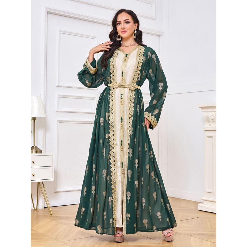 2025 Muslim East Arab Dress Robe Embroidered Cardigan Vest Two-Piece Set Dress EBay 5