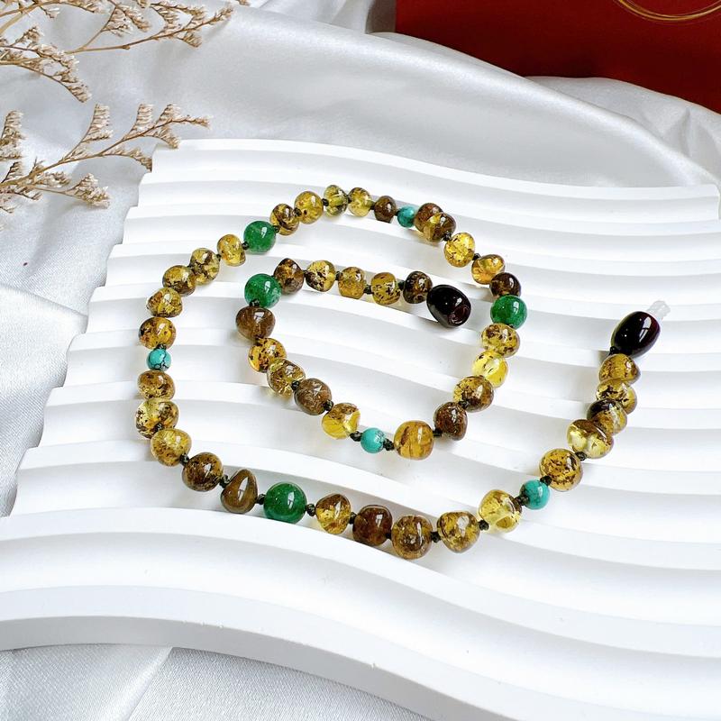  Bộ vòng hổ phách amberbee màu rêu mix cá tính cho em bé 0-10 tuổi 