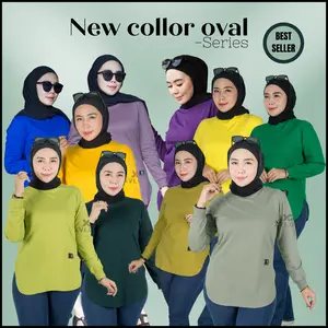 Kaos Baju atasan Wanita/cewek kekinian katun combed lengan panjang bawahan oval polos [ TERBARU ]  REAL PICT nyaman  atasan