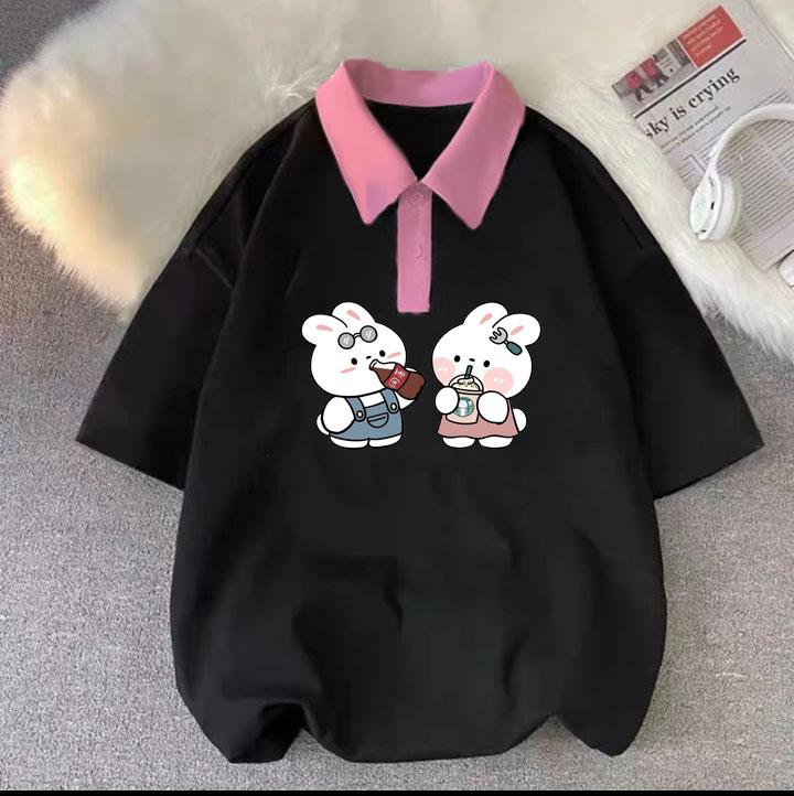 Áo polo nữ đen cổ phối đôi thỏ chất cotton size từ 9 đến 65kg Top