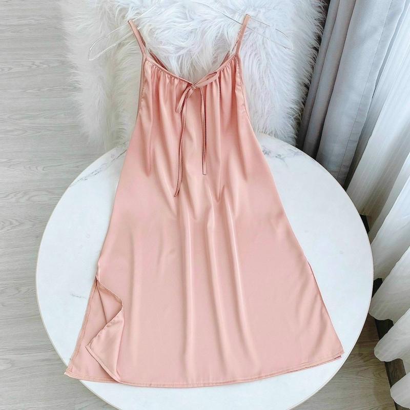 (Nhiều màu) Váy ngủ Lụa siêu mềm dáng suông xẻ 2 bên hông hách chân thon dài_V111 5