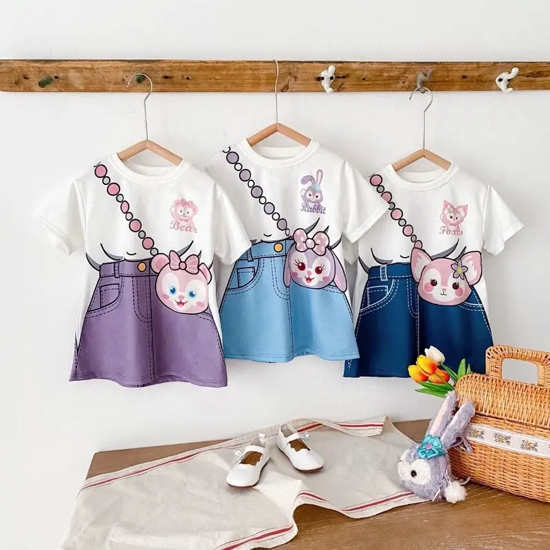 Váy Bé Gái, Bộ Sưu Tập Mùa Hè Mới, Thời Trang, Thiết Kế Hoạt Hình, Giả Hai Mảnh, Váy Denim, Váy Midi Cho Em Bé Thời Trang, Được 11200 Người Vinh Danh 1