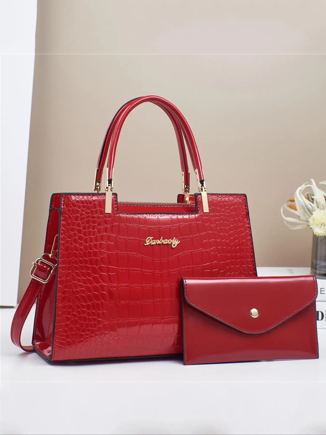 Women's Elegant Fashion Crocodile Embossed Handbag & Coin Purse, Casual Trendy Large Capacity Crossbody Bag, Versatile High-quality Daily Commuting Bag, Designer Handbags Luxury Bag for Women
