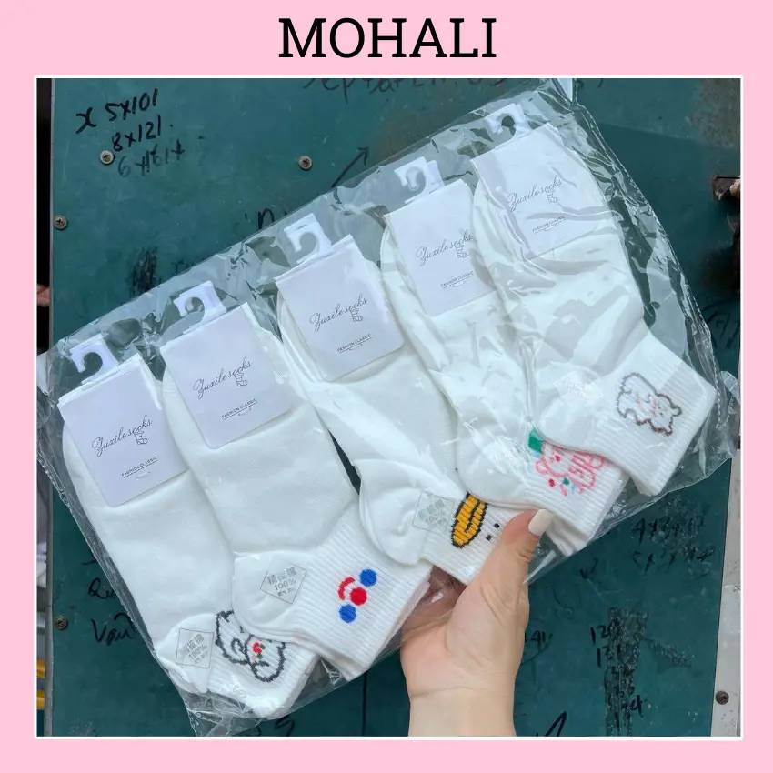 Tất Vớ Cổ Ngắn Set 5 Đôi ITone Màu Trắng Cotton Kháng Khuẩn MOHALI SVN026