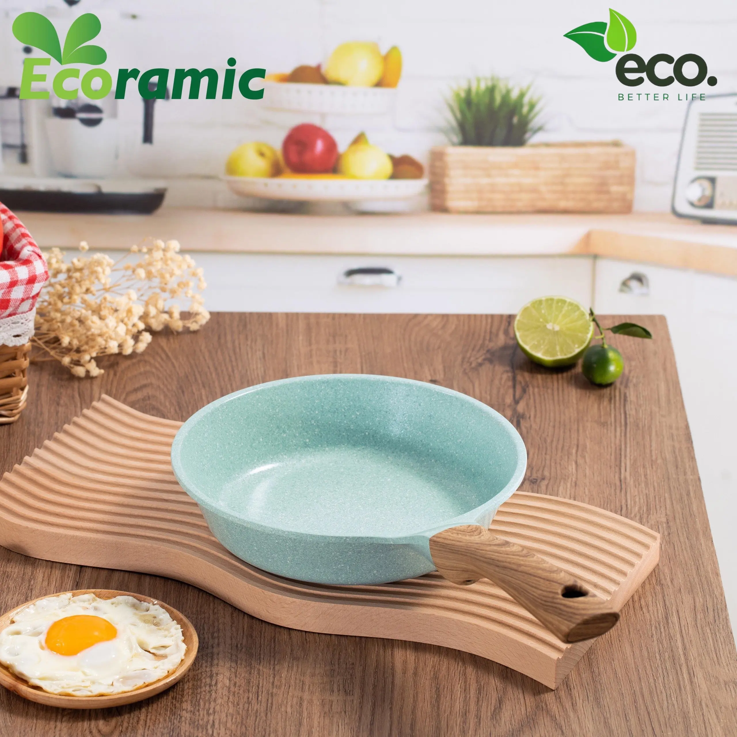 (Ecoramic Platinum) Chảo Cạn Vân Đá Đáy Từ Ecoramic Platinum, Chống Dính 7 Lớp, Màu Xanh Pastel, Sử Dụng Cho Mọi Loại Bếp