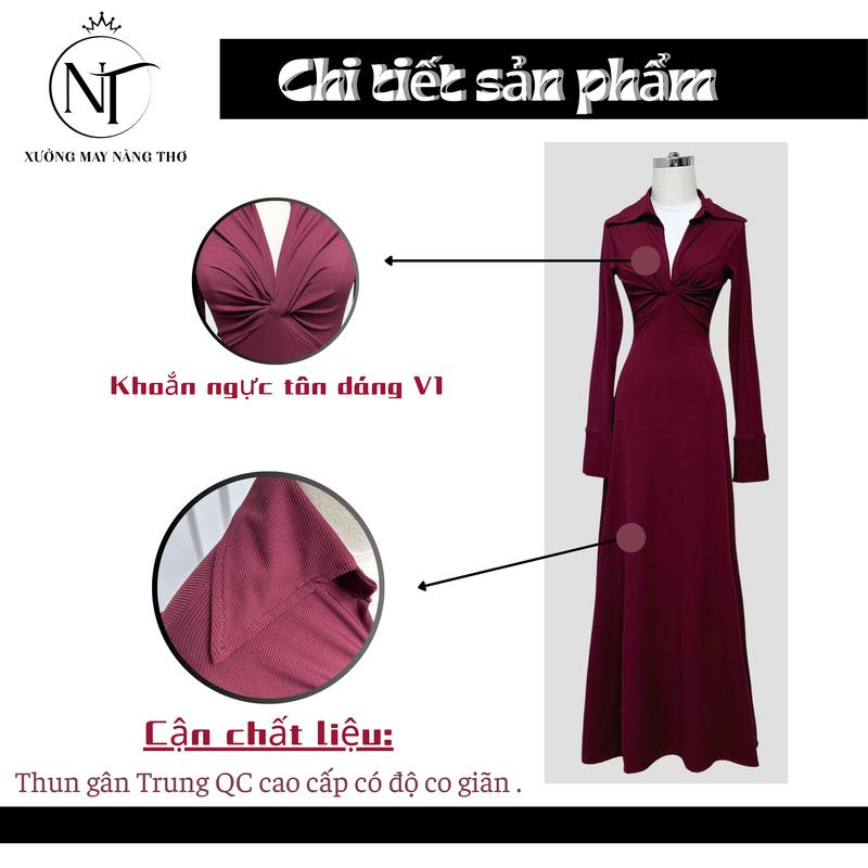 Product Introduction of D185 Đầm  Xoắn Ngực Chất Tăm Cotton Co Giãn Mạnh Nữ Voi Kem 6