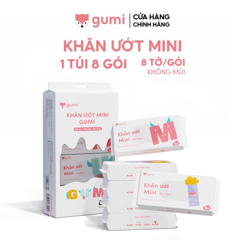 (Mall) Hộp 20 gói Khăn giấy ướt Gumi Mini tiện lợi, mềm mại và thoải mái, an toàn cho làn da của bé Cho Bé
