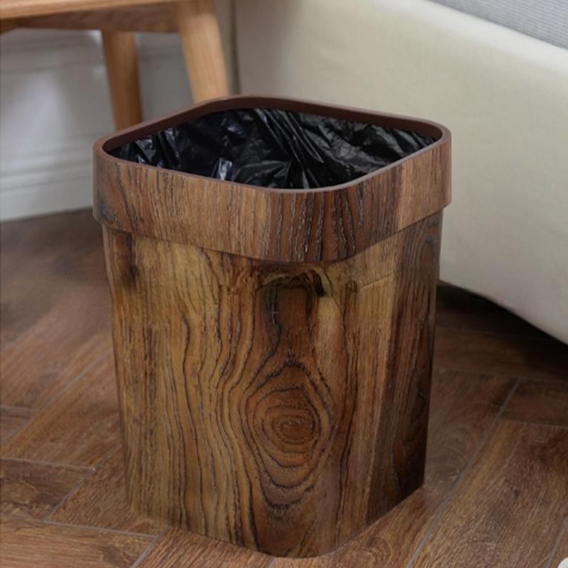 Product Introduction of Creativity Plastic Trash Can Square Mimetic Wood Grain Waste Bins Retro Lidless Toilet Paper Basket Office 11