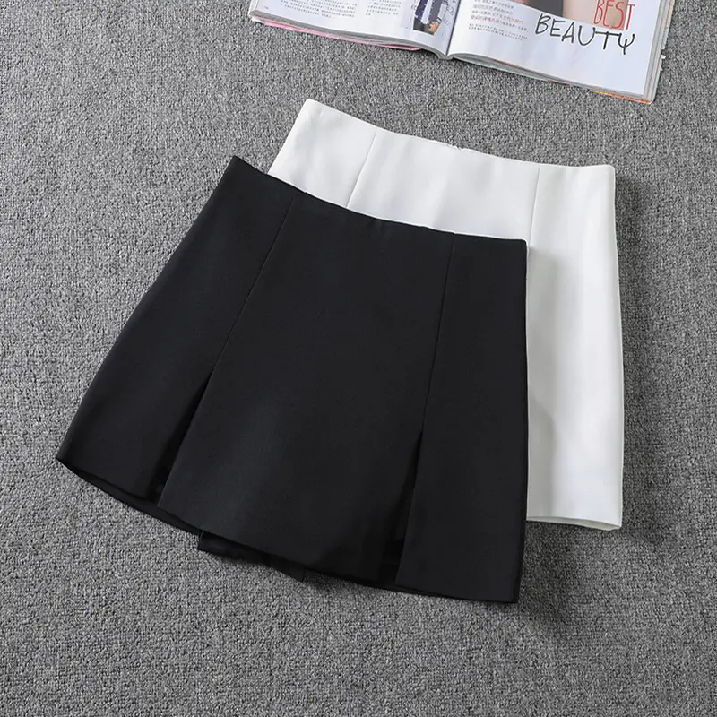 WU #8824 Korean Black White Women's Slit Skort Fashion Split High Waist Skirt Shorts Fitted Palda Short Skort Mini Skirt For Woman