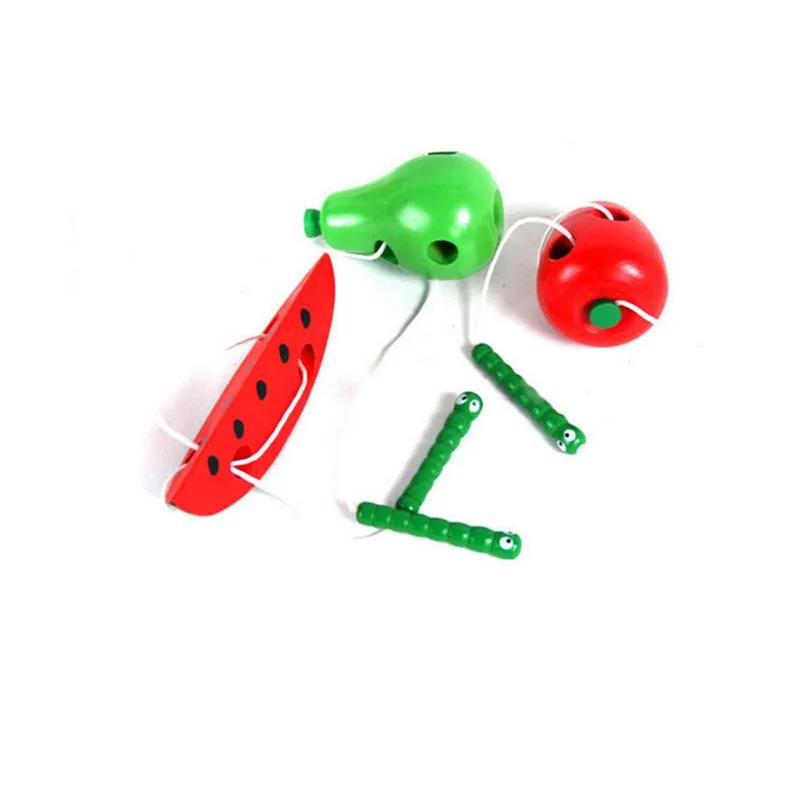 Product Introduction of Montessori Educational Toys Fun Wooden Toys Bugs Eating Fruit Apple Pear Early Education Teaching Aid Toys Gift 8