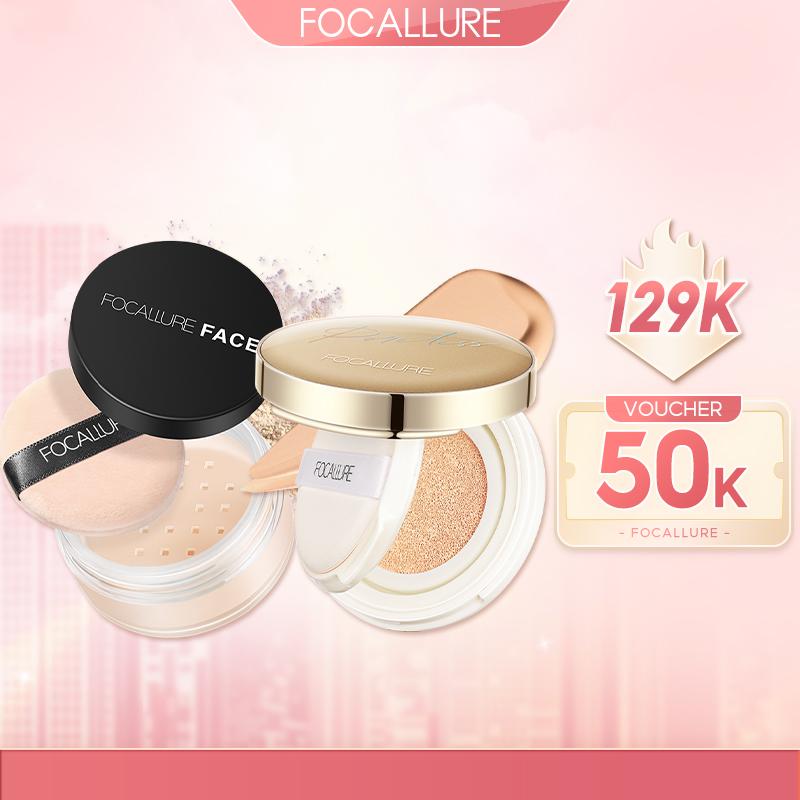 【 Voucher 50K  FOCALLURE Combo 2 Món Cushion Phấn Nước Hỗ Trợ Che Khuyết Điểm + Phấn Phủ Dạng Bột Hỗ Trợ Kiềm Dầu Phù Hợp Trang Điểm Hằng Ngày Cho Mọi Loại Da