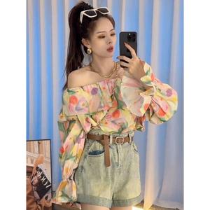 เสื้อไหล่เดียว มาใหม่ สไตล์ลำลองและหลวม พิมพ์ลาย อเนกประสงค์ แขนสั้น เสื้อมีสไตล์