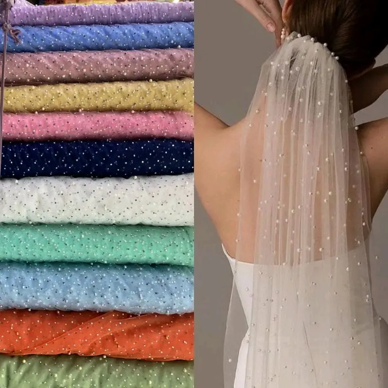 Kain Tile Swarovski Mutiara Payet - Tile Swarovski Premium / Kain Tile Meteran Mewah /Soft Tulle Mutiara Payet Diamond Swaroski/ Kain Tule Tile Brukat Brokat Mewah 2