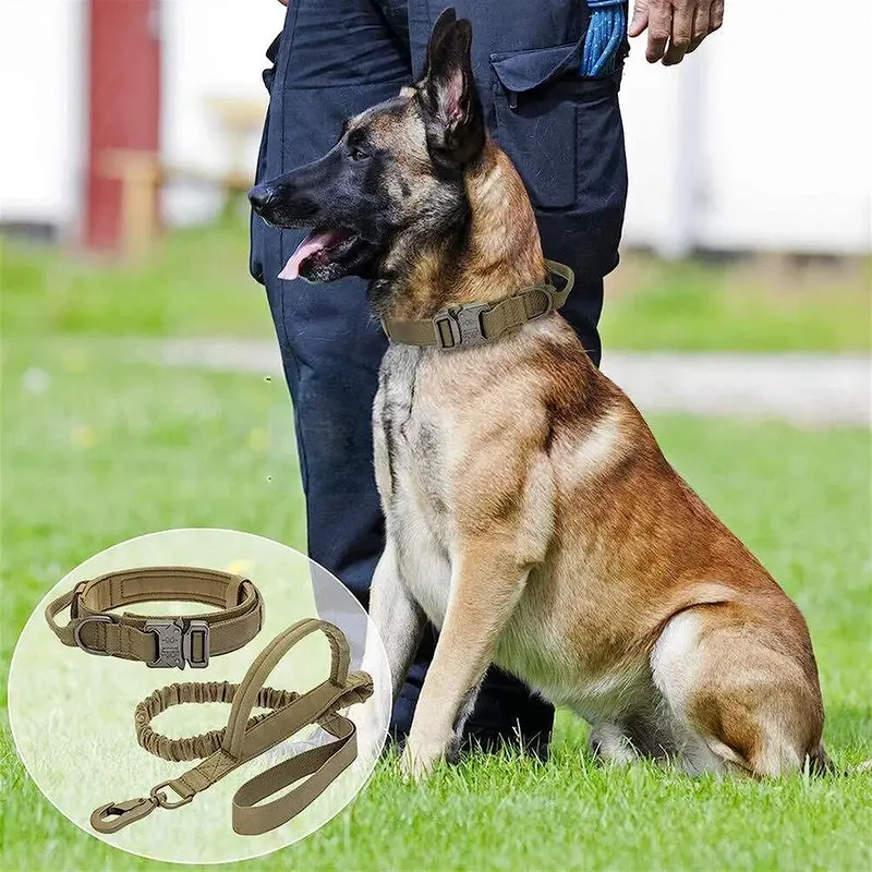 Tactical Dog Leash Collars  Adjustable Nylon Military Dog Collar Leads For Medium Large Dogs German Shepherd Training Hunting 4