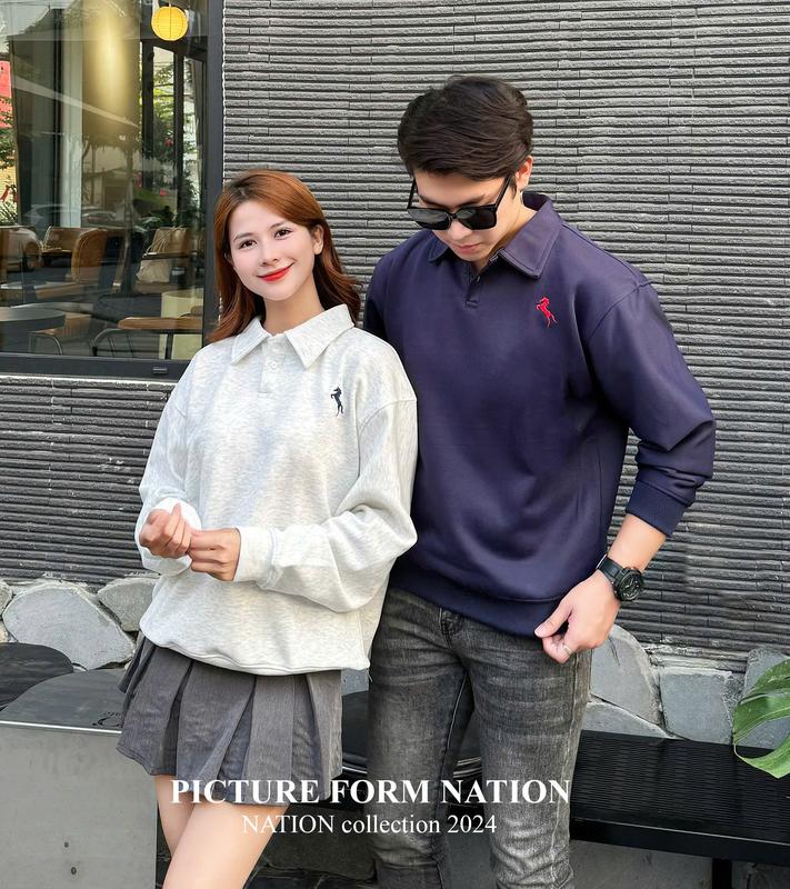 (XẢ KHO CUỐI NĂM ) ( KHÔNG XÙ LÔNG) Áo Polo Sweater NỈ 2 Da COTTON NATIONMAN thêu hình ngựa nam nữ cotton Unisex Local Brand Menswear