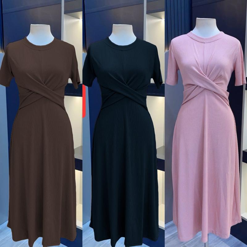   40kg-77kg  Đầm body xòe xoắn eo thiết kế che vùng bụng thon dáng sang chảnh mã V 