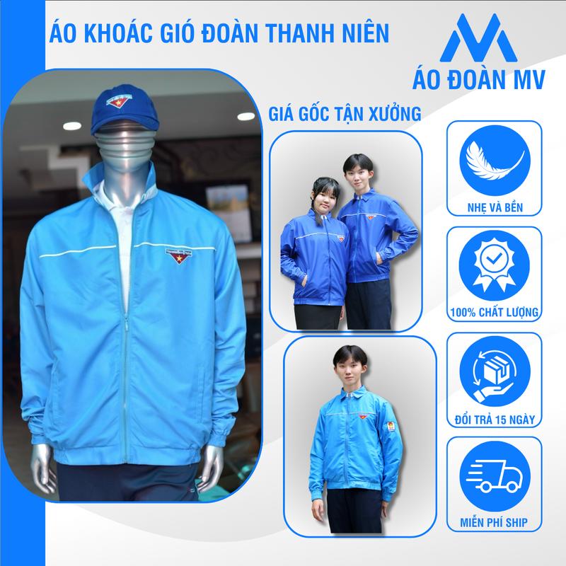 Áo khoác gió Đoàn Thanh Niên logo áo thêu may kỹ chất lượng cao cấp loại tốt lót trong dù tạo mát có size lớn cho Nam và Nữ Menswear - Jacket - Có Túi