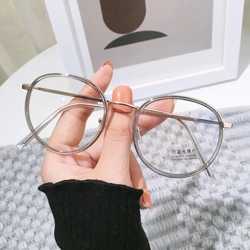Gọng kính cận nam nữ mắt tròn chất liệu kim loại phối nhựa chắc chắn hợp thời trang 073