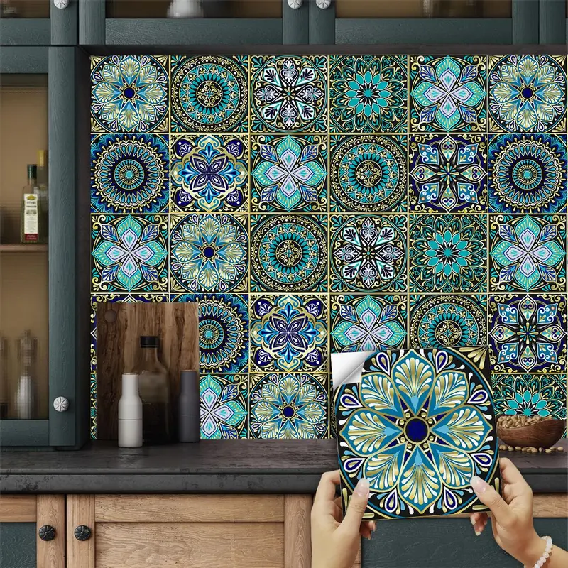 Mandala Pattern Tile Sticker, 30pcs/set Boho Style Tile Sticker, Decorative Sticker for Home Kitchen & Living Room, Boho Home, Decoration 0