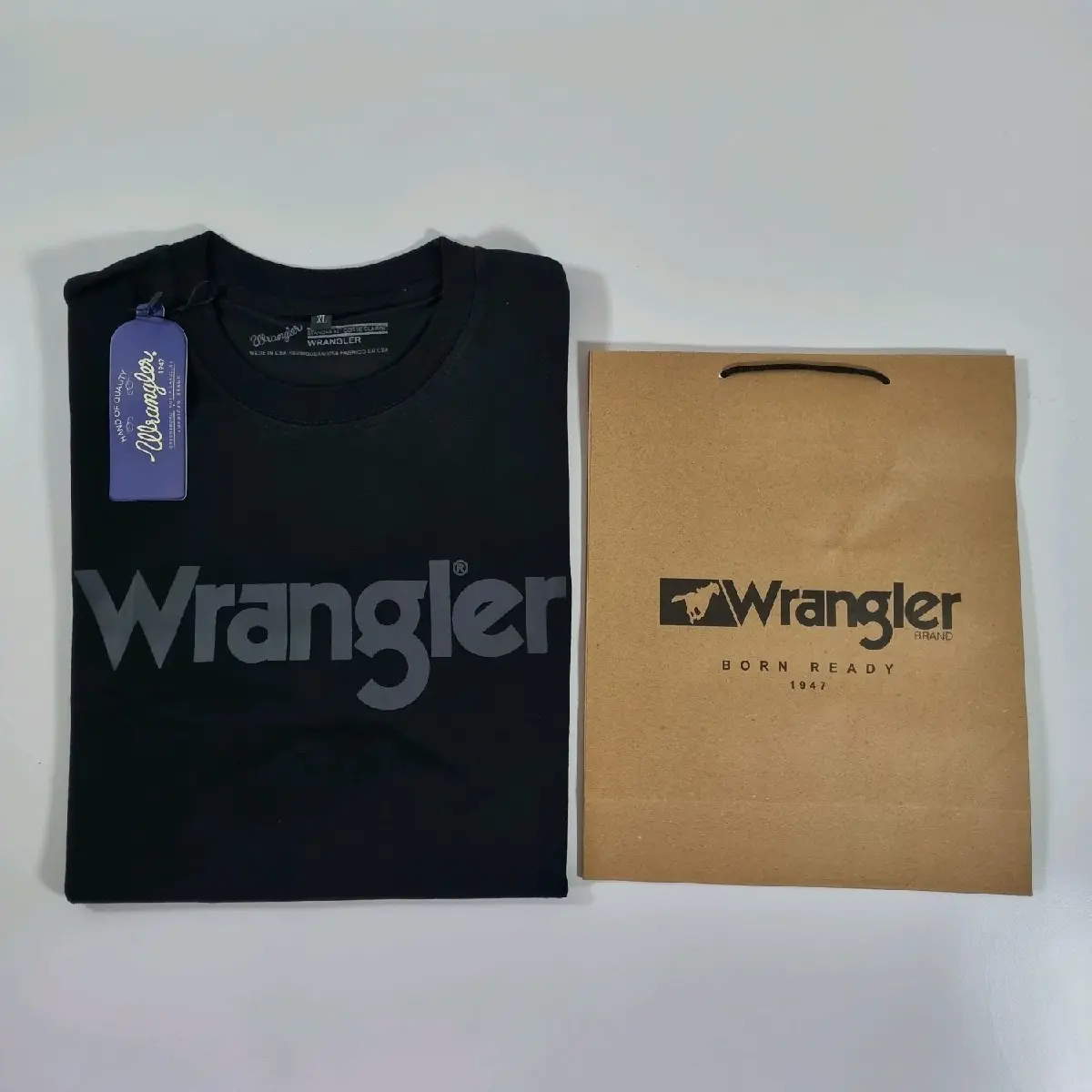 kaos pria wrangler font premium import katun combad 30S Crew Neck Santai Katun Distro Baju Combed T-Shirt Oblong trip