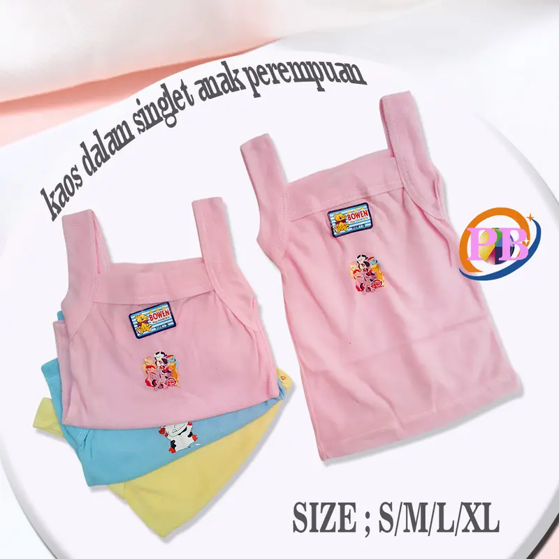 6 PCS Kaos Singlet Anak Perempuan Motif karakter Katun Baju Fashion 0