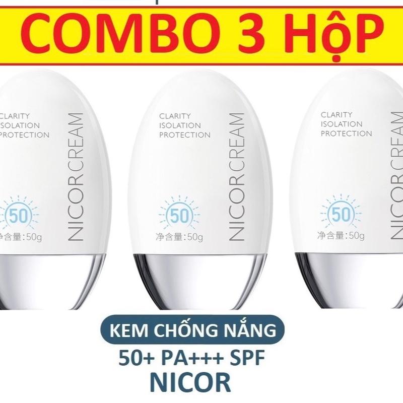 ( Combo 3 hộp ) Kem chống nắng nâng tone NICOR CREAM SPF50+ giúp dưỡng trắng da,Kem chống nắng kiềm dầu bã nhờn lâu trôi 0