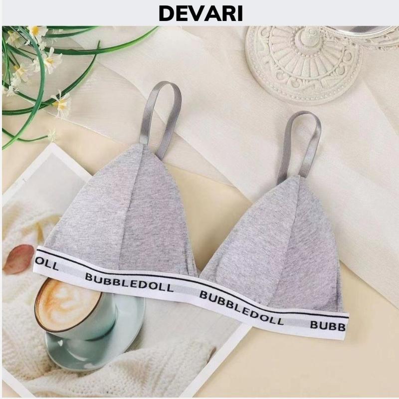 Áo bra nữ 2 dây học sinh đệm mút mỏng ôm ngực, Áo lót nữ không gọng mềm mại in chữ cá tính DEVARI B3009 đồ  lót